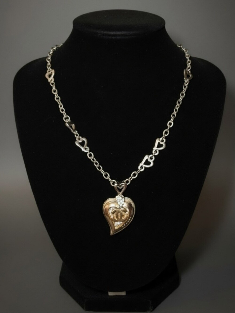 CC Heart Charm,Pendant Necklace Two-Tone Upcycled"